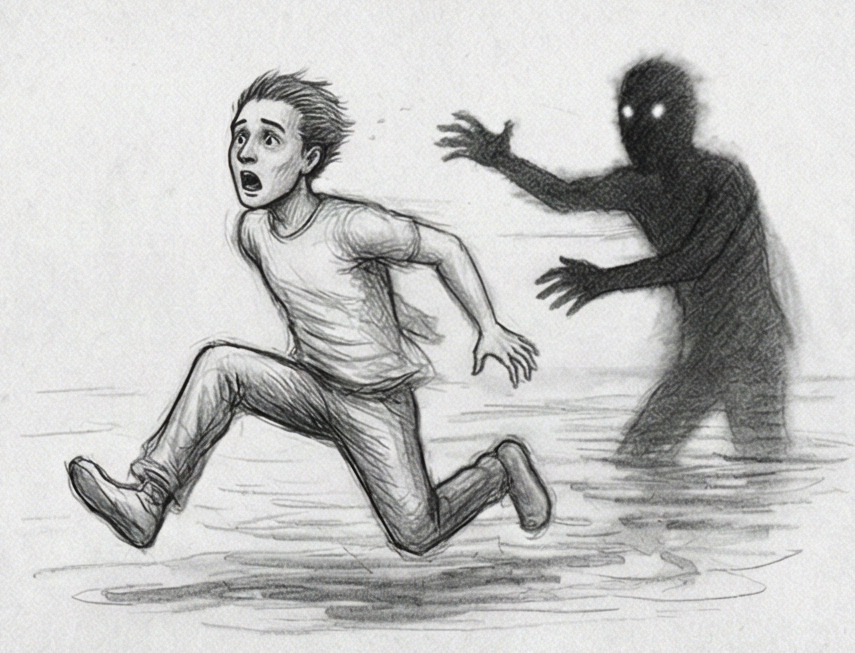 Personne essayant de courir mais retenue par une force invisible