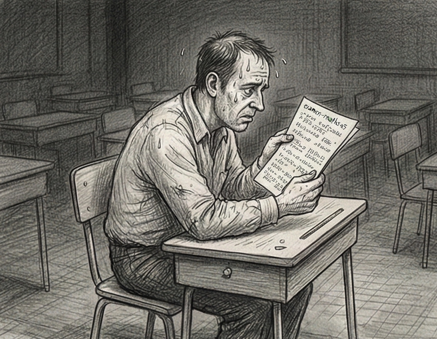 Feuille d'examen incompréhensible dans une salle de classe