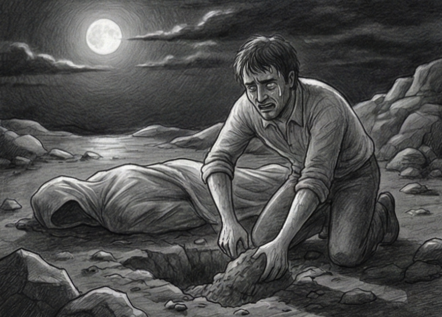 Tentative d'enterrer quelque chose dans un sol dur