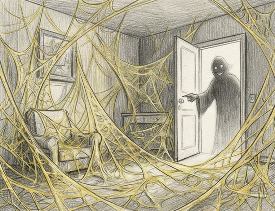 Toiles d'araignées jaunes et ambiance menaçante